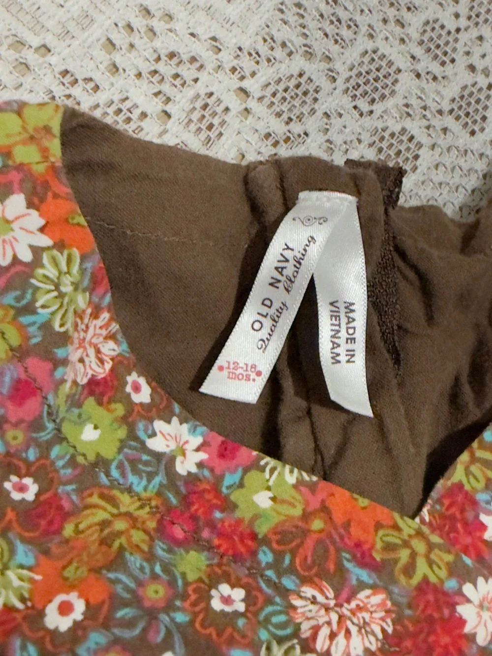 Y2K (2007) Fall Old Navy Brown Floral Tie Waist Dress with pockets size 12-18m